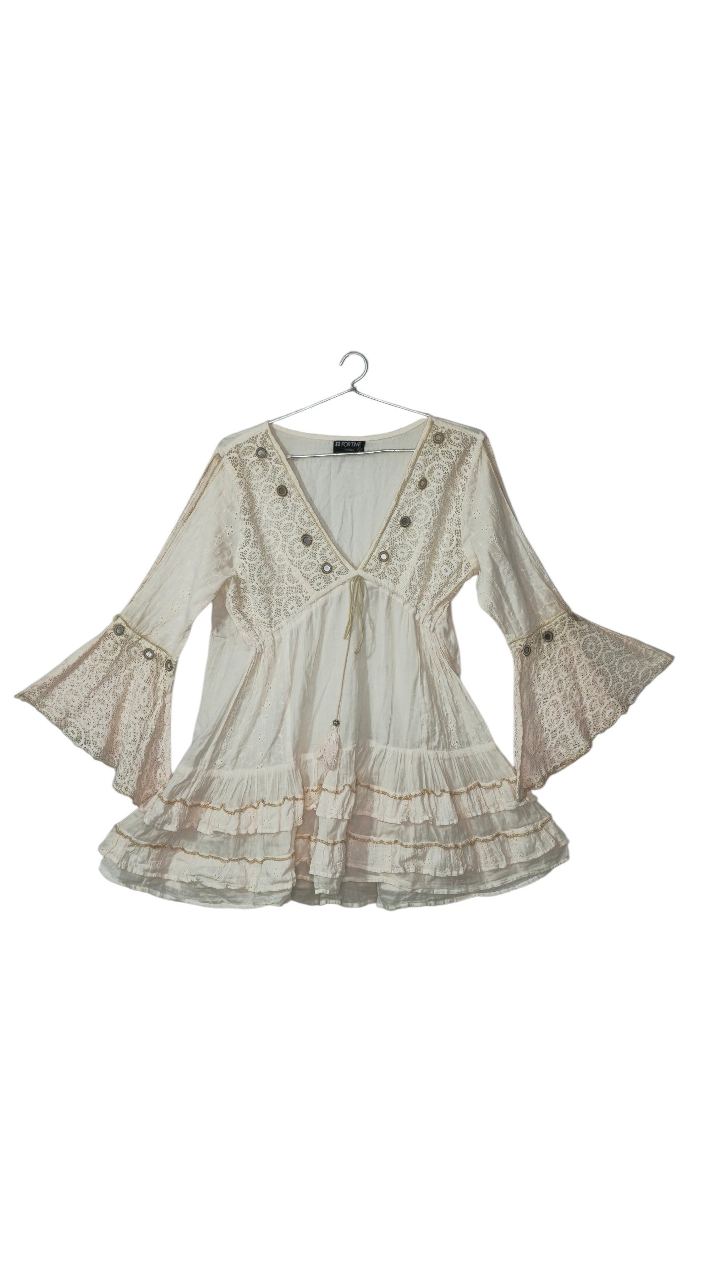 Boho Lace Bell Sleeves Tinted Dress