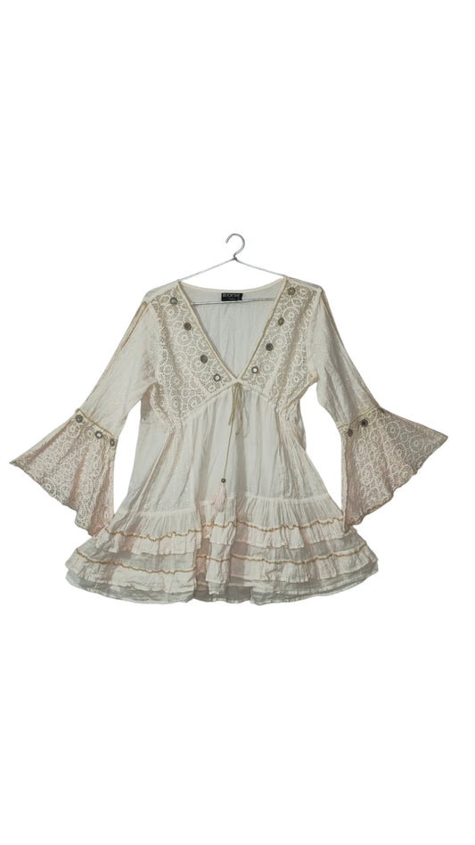 Boho Lace Bell Sleeves Tinted Dress