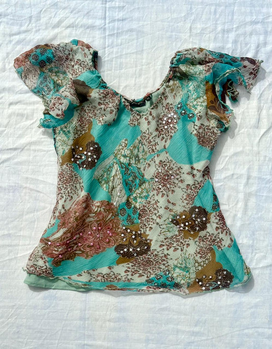 Floral mesh top