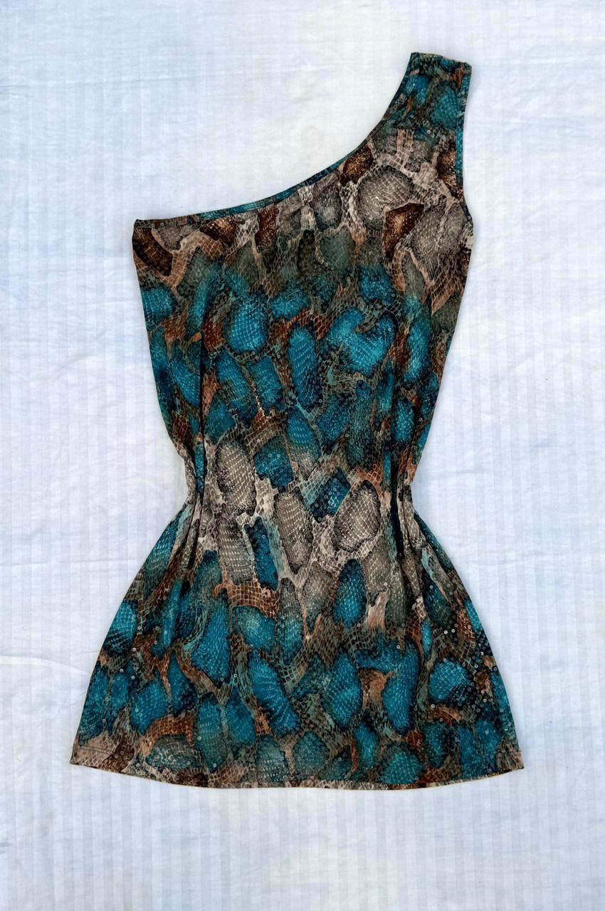 Abstract snake print one-shoulder bodycon