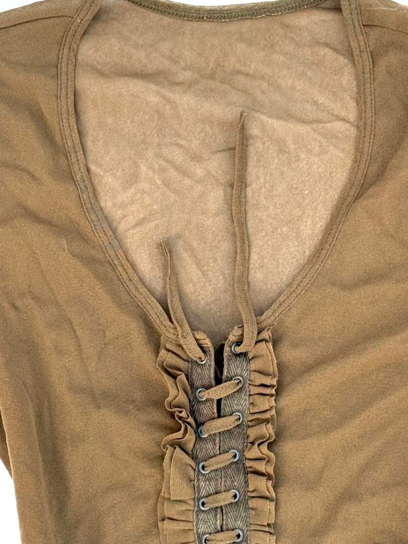 Olive Green Lace-up Mesh Top