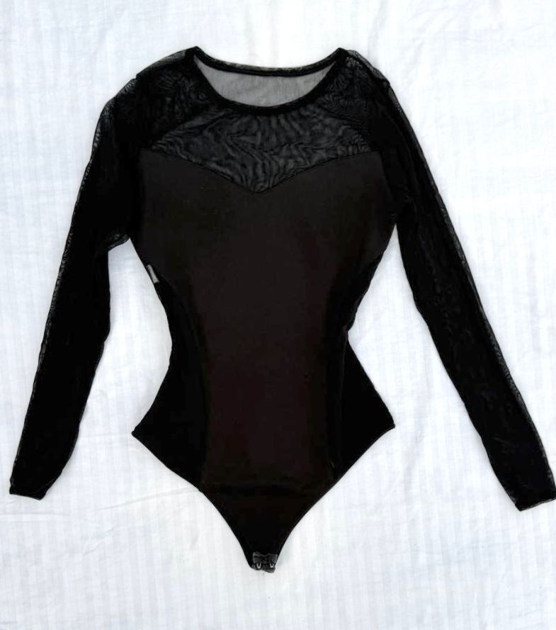 Solid Black Mesh Bodysuit