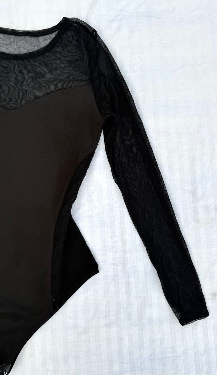 Solid Black Mesh Bodysuit
