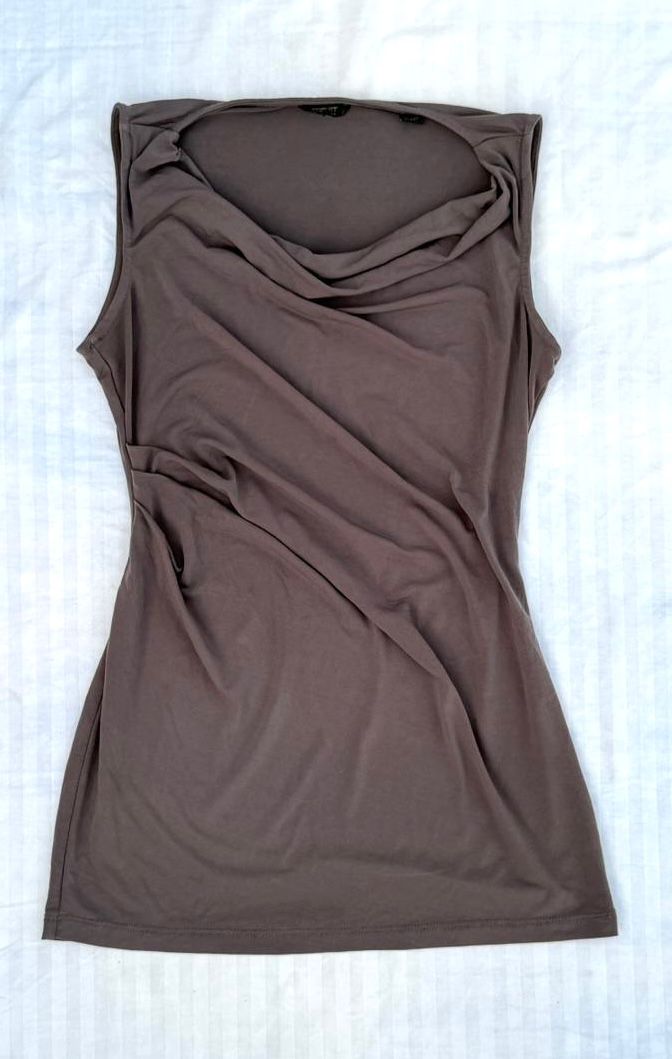 Ash Taupe Draped Sleeveless Body Hugging Top