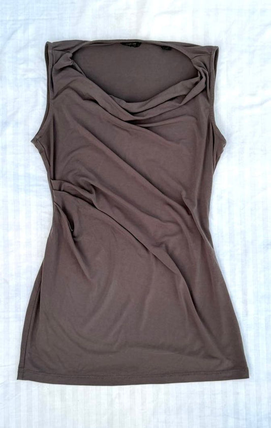 Ash Taupe Draped Sleeveless Body Hugging Top