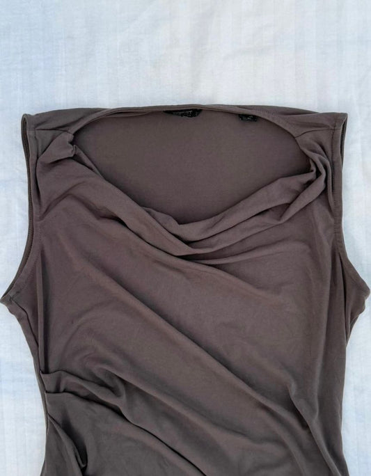Ash Taupe Draped Sleeveless Body Hugging Top