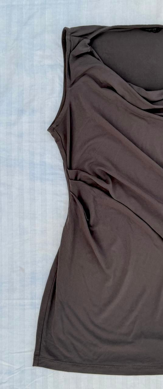 Ash Taupe Draped Sleeveless Body Hugging Top