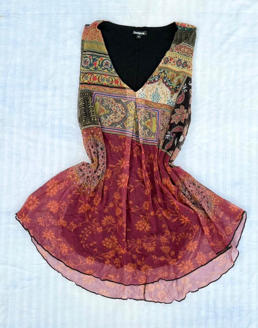 Vintage Mosaic Floral Flare Top